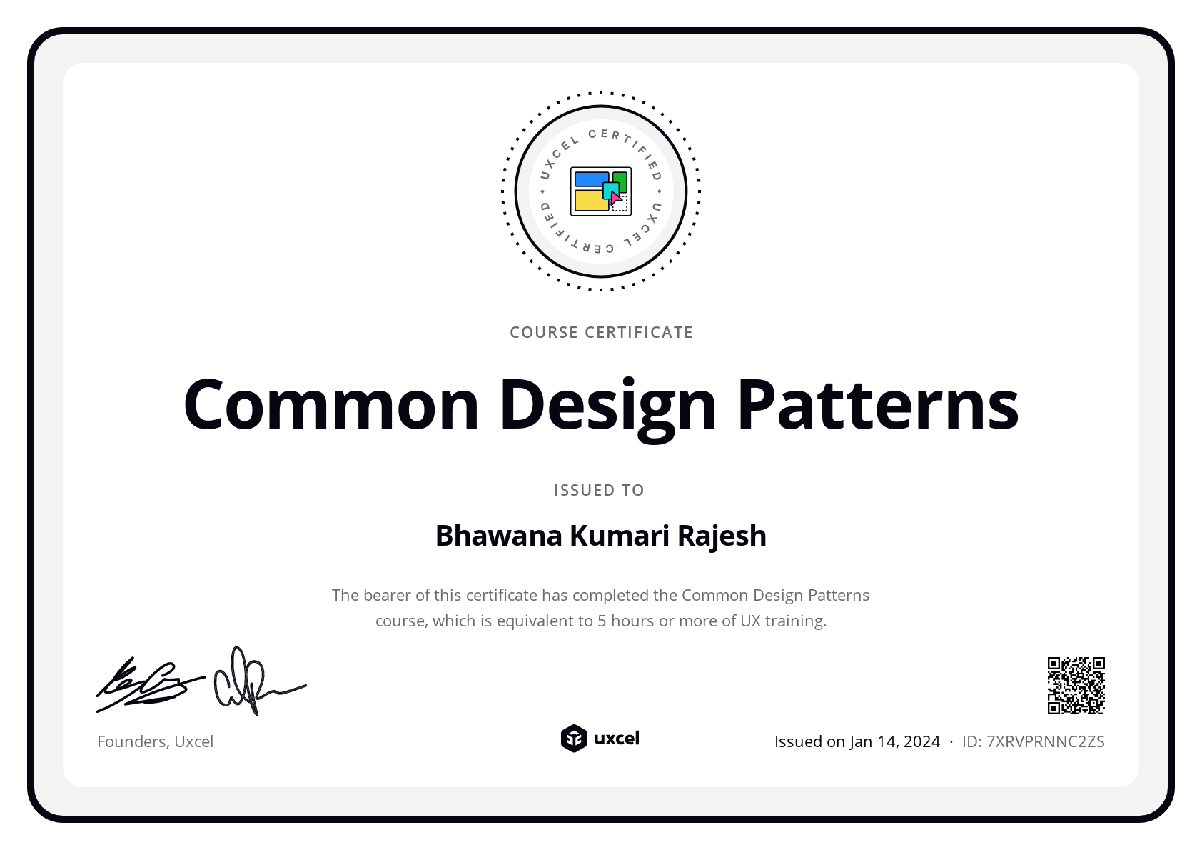 Bhawana Kumari Rajesh's certificate